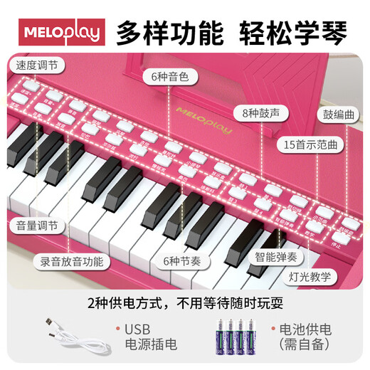 Meloplay Kinder Klavierspielzeug für Mädchen und Jungen 1-3 Jahre alte frühe Bildung Holz elektronisch Klavier können Puzzle Geburtstagsgeschenke Klassiker schwarz spielen [Plug-in/Battery Model + Music Score Aufkleber]
