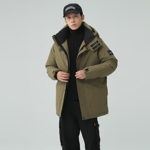 Schneefliege [Freigabe außerhalb der Saison] Modische und vielseitige Außenkurzteile warmer stehender Kragen mit Kapuzenparker Extrem Cold Down Jacke Natural Green 4189 XL 180/96A
