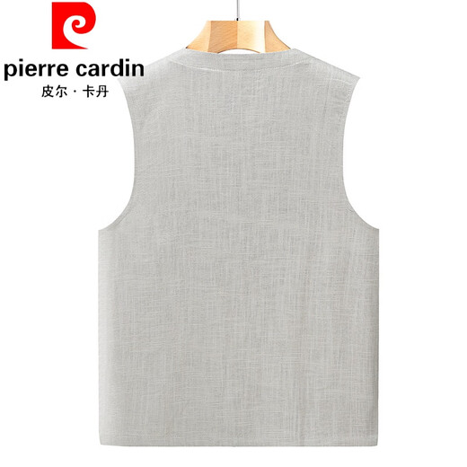 皮尔卡丹（pierre cardin）中老年棉麻男士夏季薄款马甲宽松无袖汗衫坎肩老头衫大码马褂背心 灰色 XL
