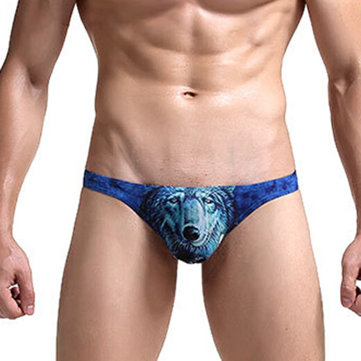 Net will men's underwear ice silk thong sexy print breathable low waist three-dimensional space t-pants thong for men yellow leopard 1 pair M