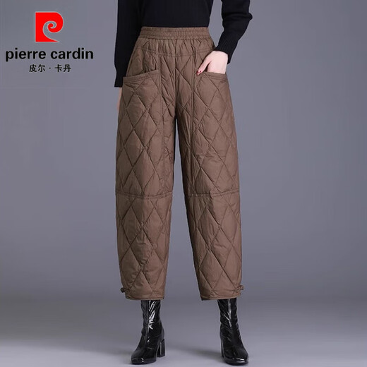 Pierre Cardin Down I Cotton I Pants Women's Outer Wear 2025 New Winter Fashion Women's Velvet Thickened Eight-Point Pants Mom's Warm Cotton Brown Authentic Counter Quality XL Recommended 115-130 Jin Jin equals 0.5 kg