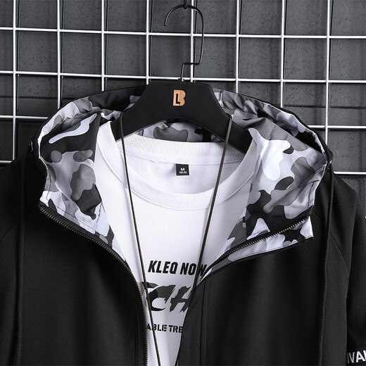 Binkley Autumn Jacket Men's Outerwear Men's Clothing Trendy Men's Workwear Casual Hooded Boys' Velvet Jacket Spring and Autumn Style Black XL (Recommended weight 115-130Jin Jin equals 0.5 kg)