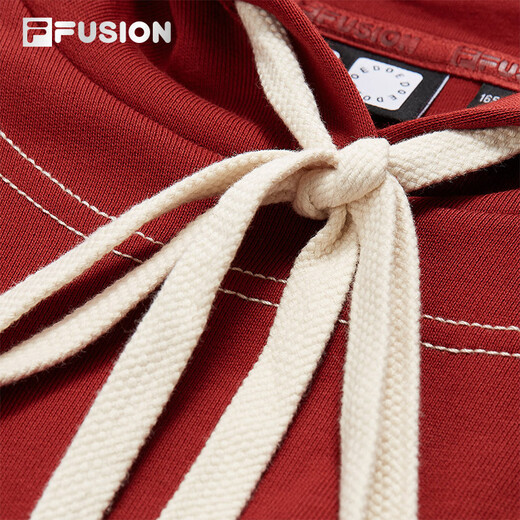 FILA FUSION women's trendy hooded sweatshirt winter new fashion casual knitted top wine milk red-WI S