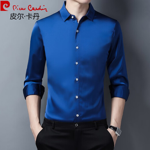Pier Cardin 2025 Herbst ICE Seidenhemd Herren-Langsalzdünnstil für junge und mittlere Altersgeschäftsgeschäfts- und Heißtemperaturen neu gestrickte Weiße 9712 165/M/48/105