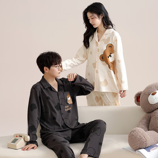 Congxin couple pajamas autumn pure cotton long-sleeved pajamas men's pajamas spring and autumn cartoon cute women's home clothes set DD 8204 L male (height 165-175 weight 100-130)