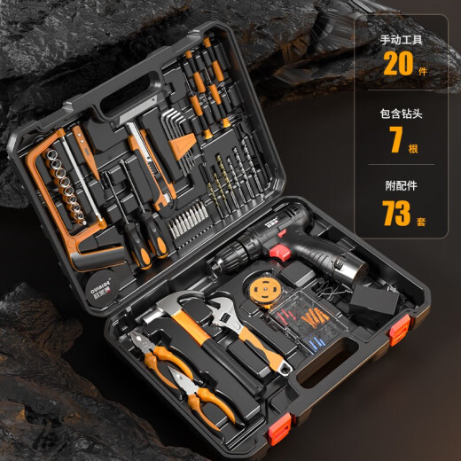 OULAIDE hand electric drill rechargeable drill household combination tool box set repair set electric screwdriver hardware tool box Xingyao lithium battery 100-piece set