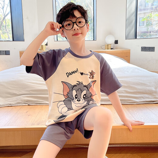 浪莎儿童睡衣男童夏季短袖薄款纯棉家居服男孩小中童夏天学生卡通套装 LTN653 165 建议160-165CM/95-115斤