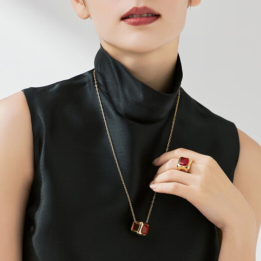 CIRCLE Discount Jewelry Melting Series Carnelian Geometric Square Ruby Ring Women’s High-end Birthday Gift Red Series Melting Ring #12