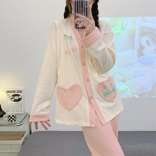 欧鹿汐（OULUXI）纯色皱布棉质月子服春秋孕妇睡衣夏季透气吸汗产妇产后哺乳喂奶衣 AXXE724少女心 2XL码 (建议135-155斤)