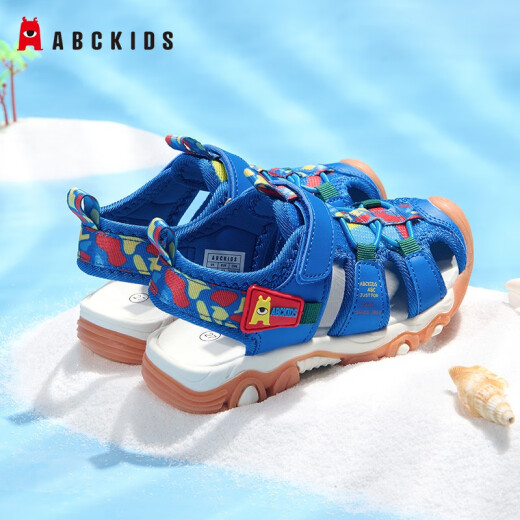 ABCKIDS Children's Shoes Girls Sandals 2024 Summer New Children's Sandals Non-Slip Breathable Baotou Beach Shoes Girls' Shoes (One Size Larger) Sapphire Blue Size 32