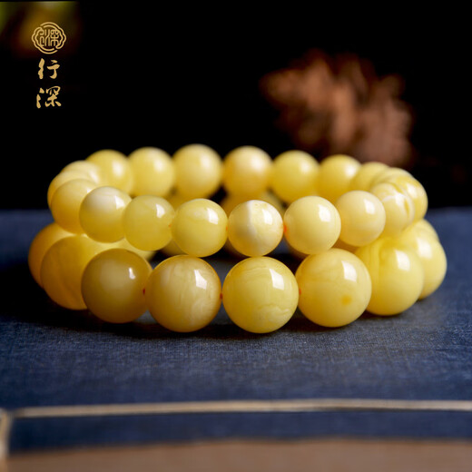 Xingshen original ore amber beeswax 7-13mm Russian material white flower bracelet for men and women single circle one item one certificate 12+mm 15 pieces suitable for hand circumference 16-17cm