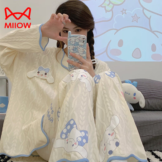 Cat Man (Miiow) reines Baumwollpyjama für Frauen im Frühjahr und Herbst neue langärmelte Hosen lose Strickjacken süße Cartoon niedliche Heimkleidung 9203 Erdbeerbär L [vorgeschlagen 100-120jin [Jin gleich 0,5 kg]]]