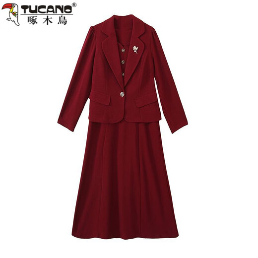 Woodpecker (TUCANO) Grandma Xi's wedding banquet dress can be worn at ordinary times. Women's new spring and autumn wedding dress. Mom's noble skirt suit. Burgundy 2XL. Recommended 120-130 Jin. Jin is equal to 0.5 kg.