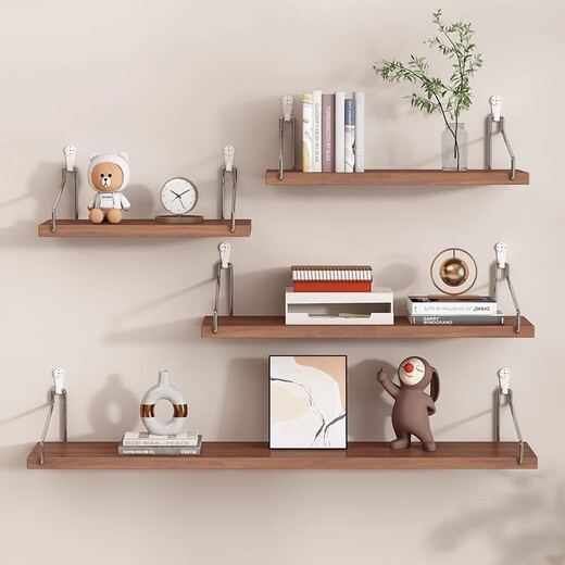 Nifeng wall storage rack without punching holes for bedroom bedside dormitory wall wall hanging bookshelf wooden one-word partition storage shelf solid wood color 40*15 free sticky hooks/seamless nails
