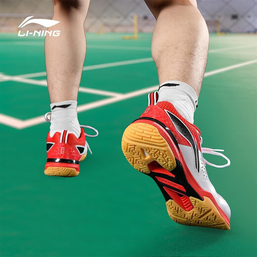 Li Ning Badminton Shoes Blade MAX Men's and Women's Wear-resistant Shock Absorbing Breathable Carbon Plate Anti-Slip Anti-Twist Competition Professional Sports Shoes Standard White Red Flame Red-5 (Blade PRO) 40