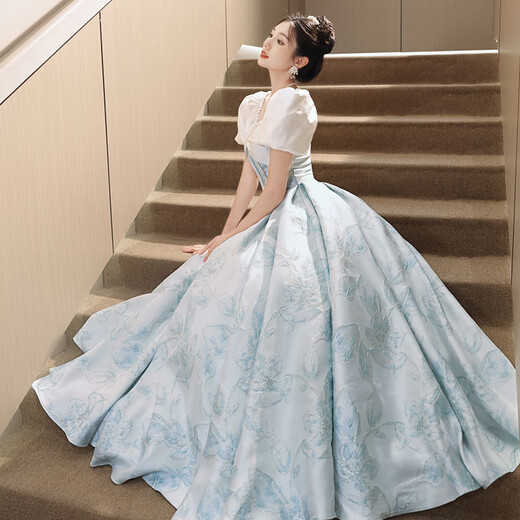 康美诗晚礼服女高端轻奢小婚纱众成人礼蓬蓬裙艺考毕业宴会气质高级感 浅蓝色L
