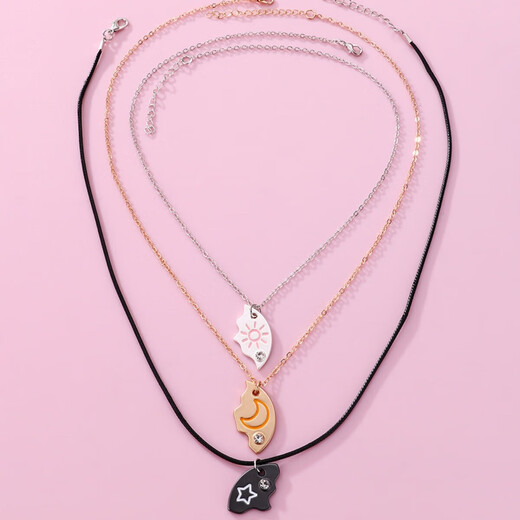 Sha Yanqian best friend necklace three-person moon star best friend necklace sister friendship set round pendant birthday gift sun star moon 3 pieces set