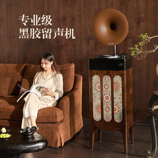 Duhuanshi professional-grade vinyl record player retro new Chinese style B&B club HiFi gramophone Bluetooth audio integrated record player walnut color + brown speaker