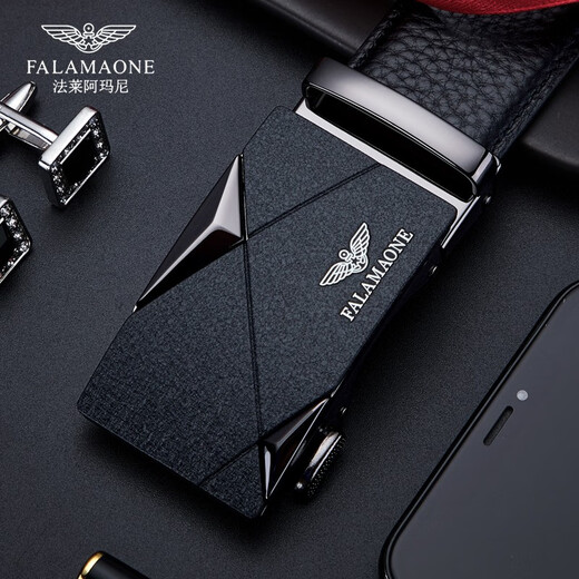 法莱阿玛尼（FALAMAONE）品牌皮带男真皮自动扣腰带牛皮高档裤带生日礼盒送爸爸送男友老公 本命年红腰带/PD832【实木礼盒】 110cm -140cm默认随机（可修剪）