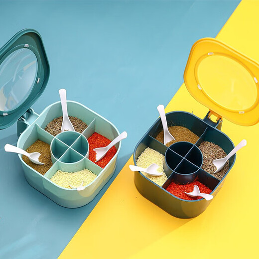 Seasoning artifact kitchen seasoning box set four-grid integrated salt shaker household multi-grid lidded storage seasoning box
