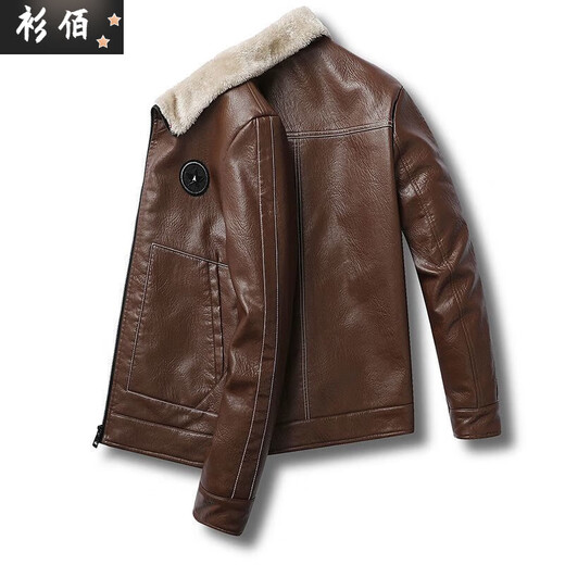 潮韵月新冬季加绒加厚皮夹克保暖修身韩版潮流飞机刺绣机车服男皮毛一体 XY-839黑色皮毛一体 3XL 建议155-170斤