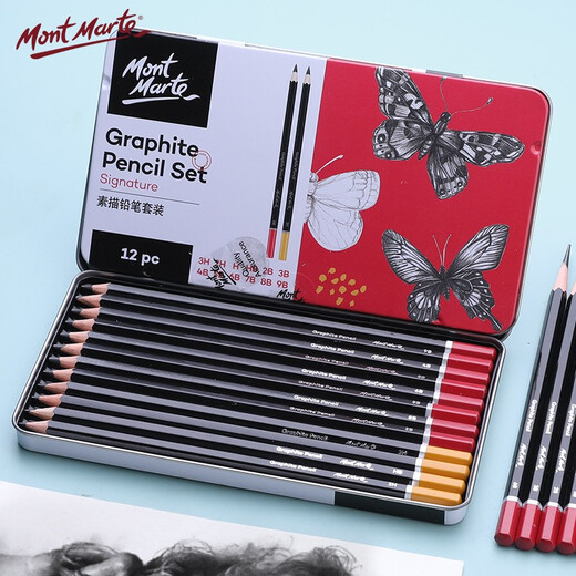 Mont Marte (Mont Marte) sketch pencil 12 sketch set painting sketch pen 3h-9b drawing charcoal pen tin box art brush student drawing brush full set V MPN0136