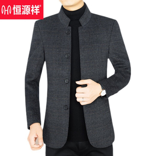 HENGYUANXIANG WOOLEN CHARGEMENT MEN MEN-LANDE AUTOMNÉE ET LOODE DE LOI HIVER MABEAU MENS MENS ET COLLET CONDUSE COLLO-UP COLLAR MEN'S BLACK GRY 180 / XL (135-150JIN [Jin est égal à 0,5 kg]))
