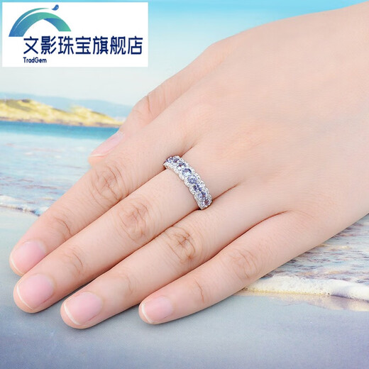 Bunying Tanzanite Ring Women's Versatile Ring Natural Colored Jewelry Gemstone 925 Silver Inlaid Jewelry Accessories No. 13