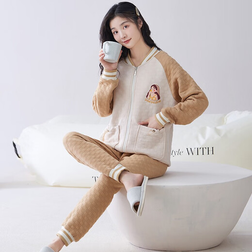 Camisa cómoda para mujeres, mangas largas de algodón puro de invierno, otoño e invernal de calidez delgada de algodón de algodón de algodón delgada, ropa para mujeres cálidas para el hogar MC15275 XXL (recomendado 135-150jin [Jin es igual a 0,5 kg])