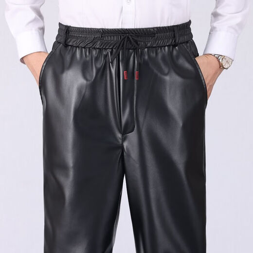 Pantalones de cuero individuales Xiyixi Pantalones para hombres y otoñales a prueba de viento para improvisarse al conductor de comida para llevar a prueba de agua que montaba pantalones de cuero al aire libre más pantalones de algodón a prueba de lluvia de terciopelo [estilo de cuero solo [primavera y otoño] XL [adecuado para 120-140Jin [Jin equivale a 0.5 kg]]]