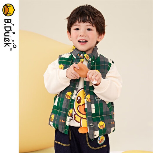 B.Duck little yellow duck children's clothing boys' down vest children's winter clothing new baby warm vest jacket dark green 90 cm