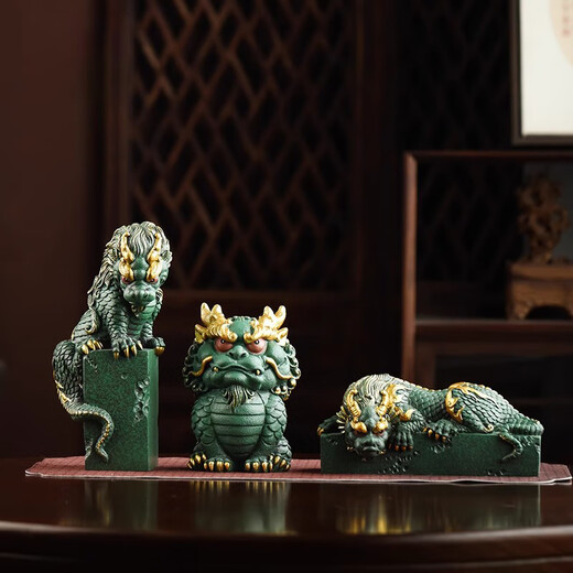 BOSSY Forbidden City Cultural and Creative Style National Trend Lucky Tea Pet Ornaments Living Room Entrance Handicrafts Souvenirs Office Desktop Ornaments Fulong Ornaments Set
