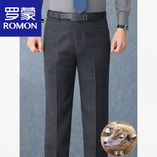罗蒙（ROMON）羊毛西装裤秋冬厚款中年宽松直筒男裤商务休闲长裤爸爸西装裤 Z6621中灰条纹【羊毛】 31 【2尺4腰围】