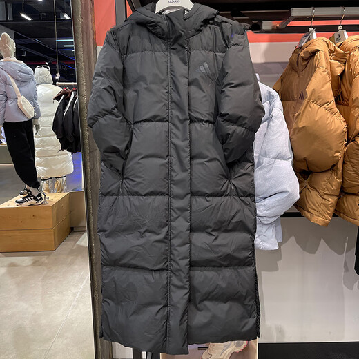 阿迪达斯 （adidas）羽绒服女装2024冬季新款运动服保暖长款过膝连帽夹克外套JV6197 JV6197黑色 S