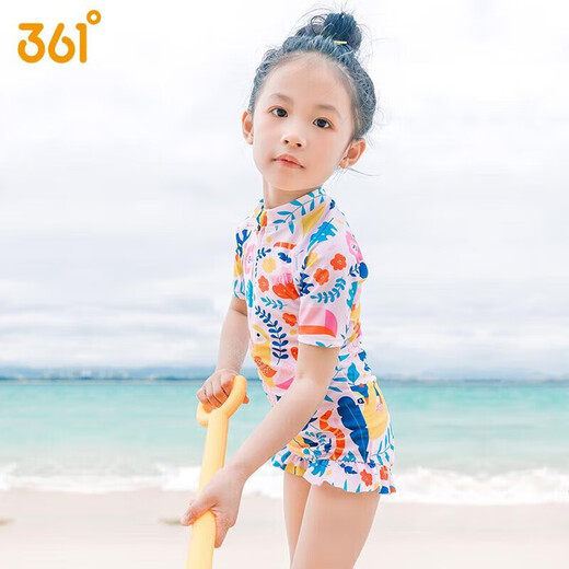 361°儿童泳衣女童可爱印花短袖连体游泳衣中小童女孩夏季速干泳装