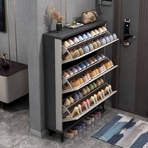 Magnificent shoe cabinet ultra-thin 17cm entry door home entrance multi-layer door large-capacity tipping bucket storage shoe rack gray 50 long * 17 thick * 118 shoes can be placed at the bottom