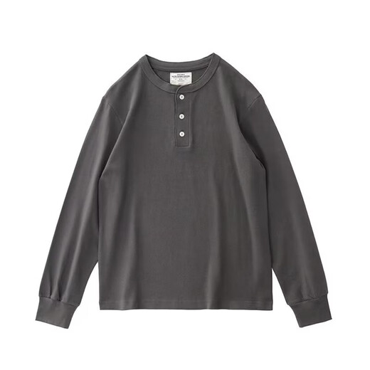 Oyati Autumn and Winter New American Casual Henley Shirt Men's Retro Simple Versatile Color Daily Long-Sleeved T-shirt Gray M