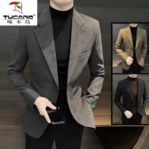 Woodpecker (TUCANO) men's high-end suede suit jacket spring and autumn men's business gentleman casual yuppie slim suit top handsome brown XL 130-145