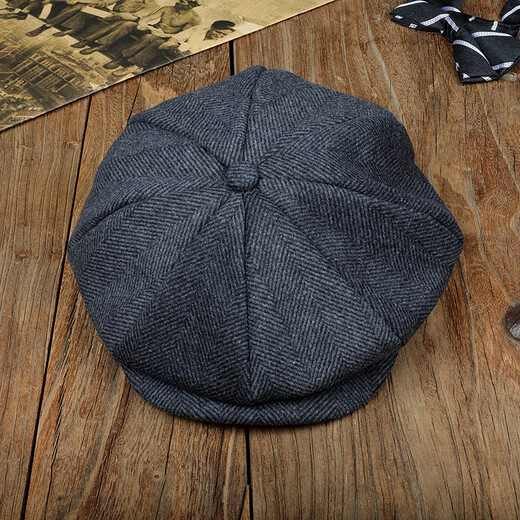 OUFANDI Bloody Gangster Wolle Oktopus Hut Männer Rasiermesser Party English Beret Retro Literarische Zeitungsjungen Hat Fashion Maler Pure Black L (59-61 cm) Verstellbar