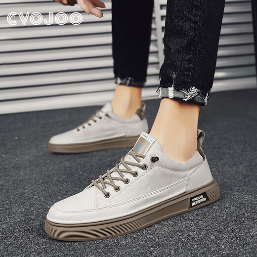 CVOJOO men's shoes business casual leather shoes light and comfortable classic sneakers autumn breathable shoes for men Y2092 beige 41