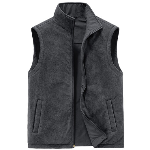 Walking Dragon Men's Velvet Vest Casual Reversible Vest Fishing Photography Vest 1806 Khaki Velvet L (125Jin Jin is equal to 0.5kg -140Jin Jin is equal to 0.5kg)
