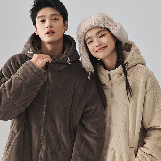 Kissing Cat winter thickened couples quilted pajamas island velvet three-layer thickened men's suit home clothes can be worn outside 6463 Cream Apricot Women L