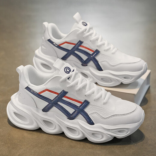 
YOGA WASSUP men's shoes niche thick sole fashion sports trendy shoes men's cushioning versatile casual trend running dad's trendy shoes men 3519 white and blue 42