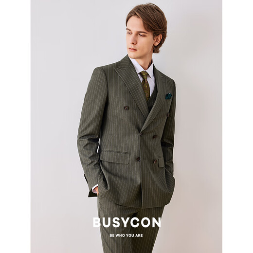 BUSYCON西服套装男士高端羊毛新郎结婚商务外套双排扣戗驳领男西装三件套 清新绿(单上衣)高品质 S 46 参考体重108斤-120斤
