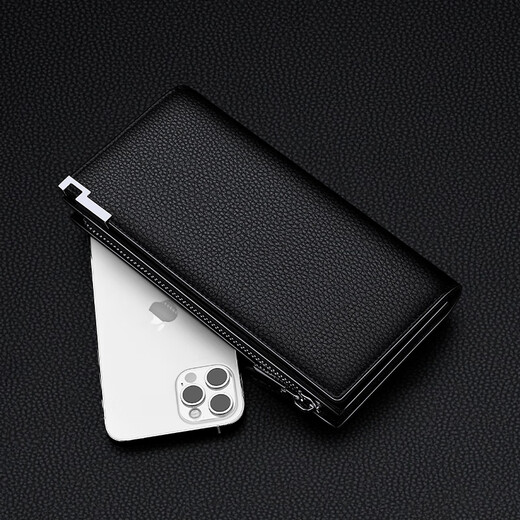 Plaston Paul Herren Brieftasche Langes High-End-echtes Leder großer Kapazität Kupplungsbeutel Mehrfach Kartenkartenbeutel ID Ordner Vatertag Geschenk Schwarzes Litschi Muster