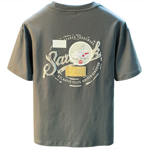 Qianji (QIANJI) summer new short-sleeved T-shirt men's American heavy-duty printed T-shirt top 2024 trendy round neck half-sleeved clothes elegant apricot color [JSW9906 elegant apricot color] L suitable for 109-123Jin [Jin equals 0.5 kg]