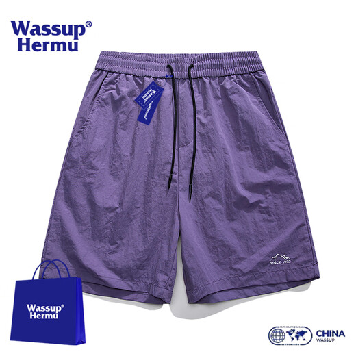 
WASSUP HERMU ice silk shorts men's summer thin fast drying outdoor woven beach sports port style casual trend straight five-point pants off white XL (recommended 116-128 Jin [Jin equal to 0.5 kg])
