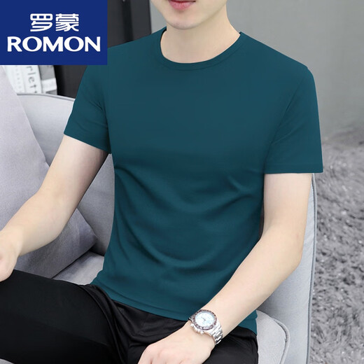 ROMON 32 pieces 200g round neck men's short-sleeved T-shirt 2025 summer new slim fit versatile bottoming shirt top ZY201 white 2XL (145Jin Jin is equal to 0.5kg ~160Jin Jin is equal to 0.5kg)