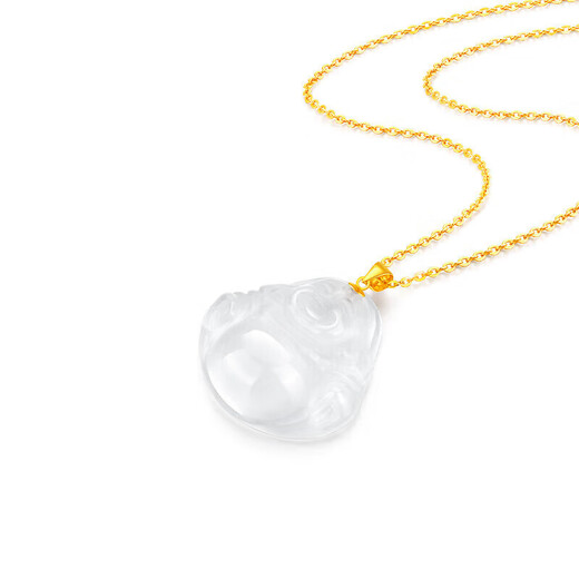 Mengjinyuan 18K gold inlaid jade pendant chalcedony Maitreya Buddha pendant for men and women birthday gift
