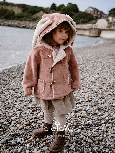 LELE JOVE Nordic style children's suede coat autumn and winter lamb wool cotton clothing baby boys and girls hooded short coat walnut brown 90